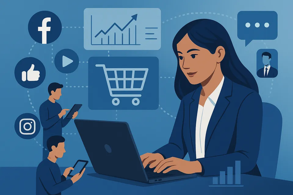 Digital försäljning med ikoner för sociala medier.