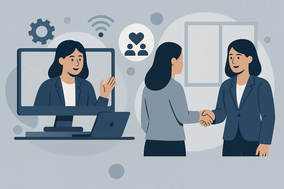 Illustration av hybridförsäljning med digitala och fysiska möten