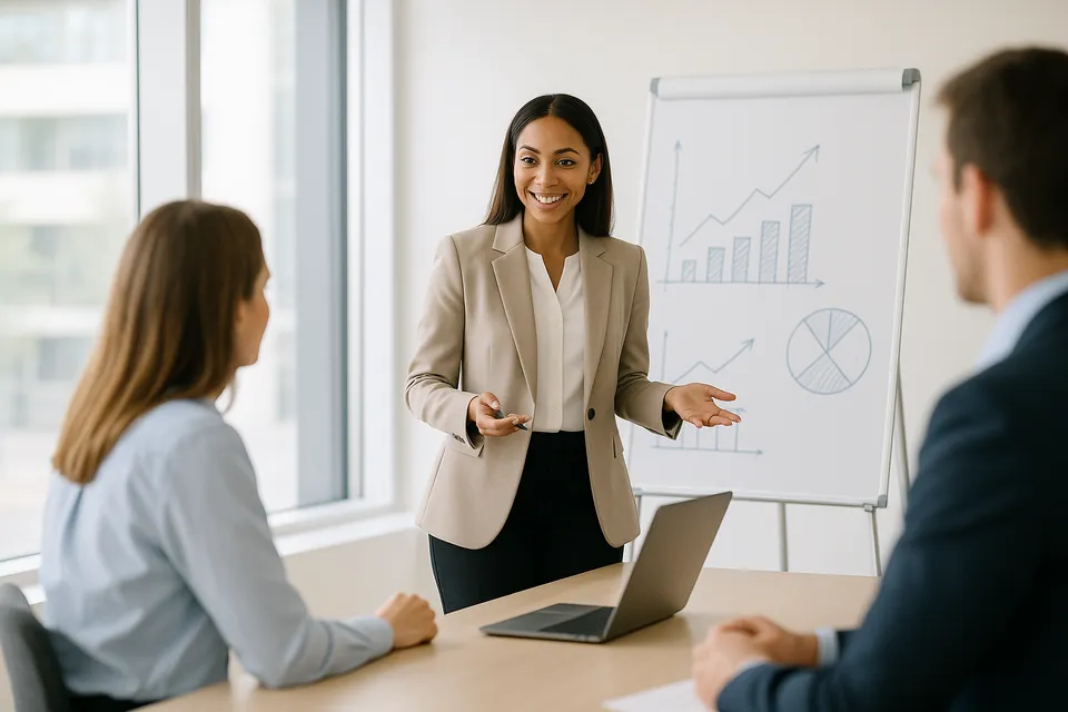 Säljteam får säljutbildning i ett modernt kontorsrum