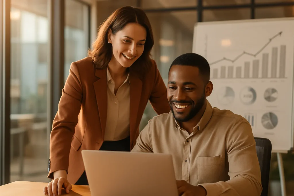 Kvinnlig säljchef som praktiserar stödjande ledarskap